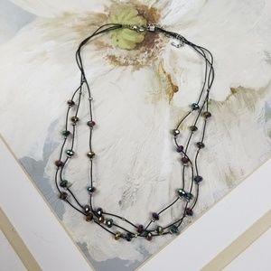Beaded Black Aurora Necklace Three Stranded